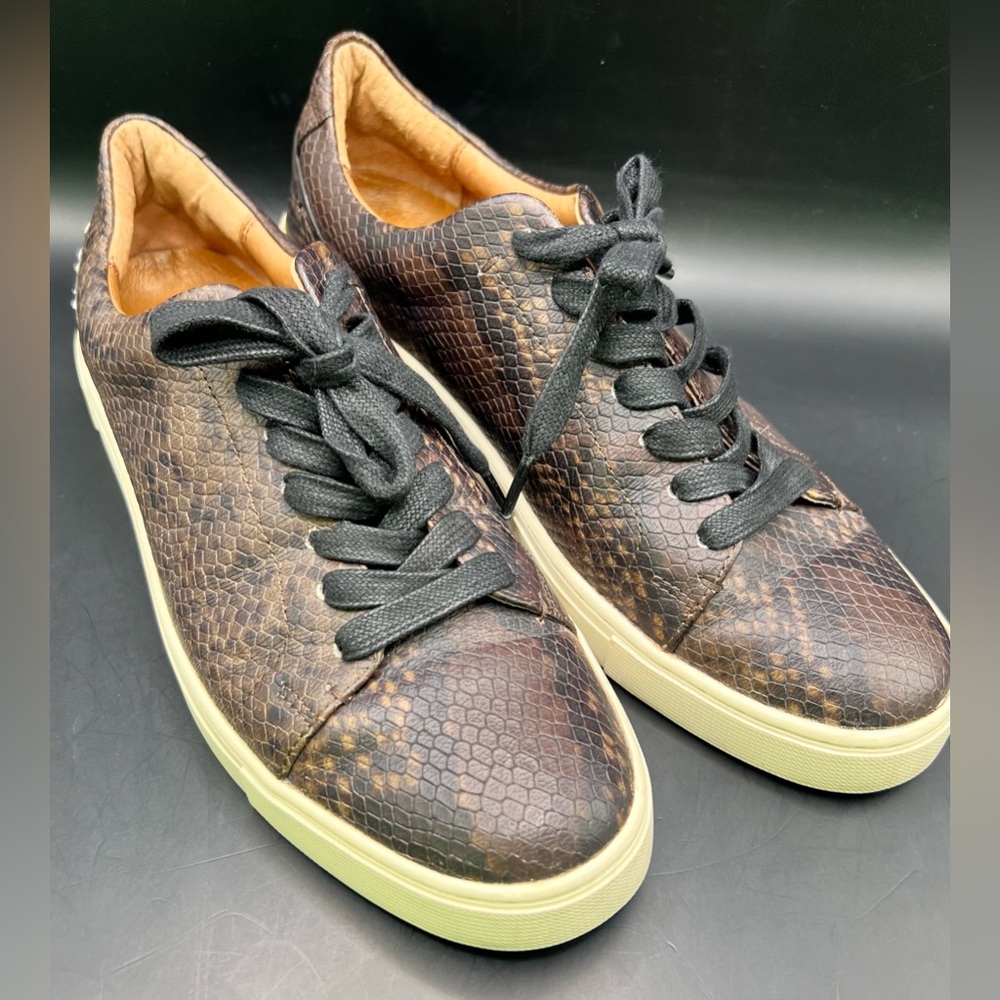 Frye- Brown Snakeskin Sneakers, Heel wear, Womens Size 9M